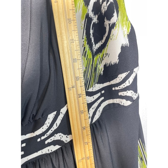 Dressbarn Dress Woman Size 14 Black Green White Print V Neck Sleeveless A-Line - Picture 6 of 10
